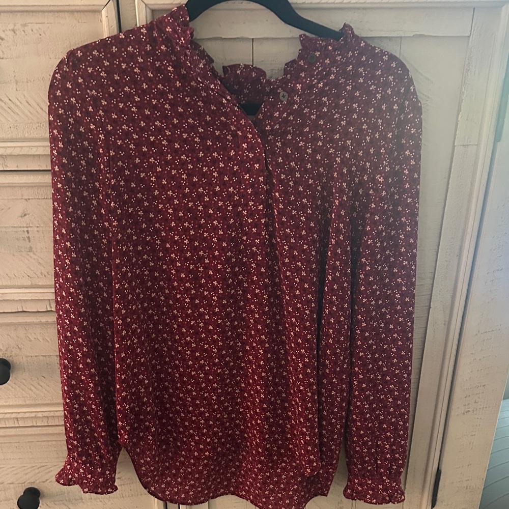 LOFT Burgundy Floral Blouse